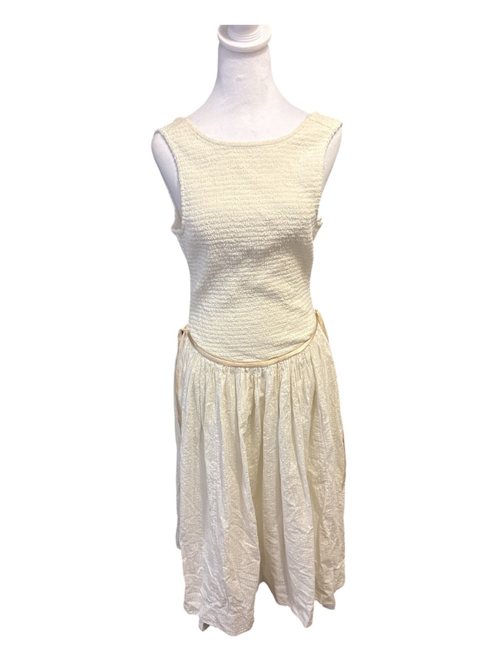 Free People Nightingale Seersucker Midi Dress Shabby Chic Drop waist A line